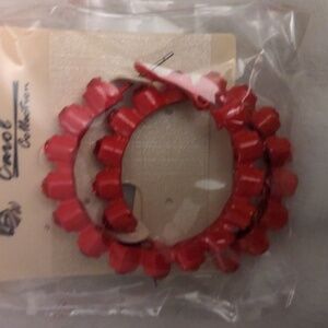 ❤️ Red Stones Hoop Earrings  New Gift